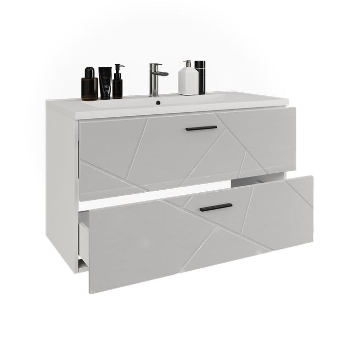 Vicco Mobiletto per lavabo Bianco/bianco lucido 100 x 57 cm con 2 cassetti