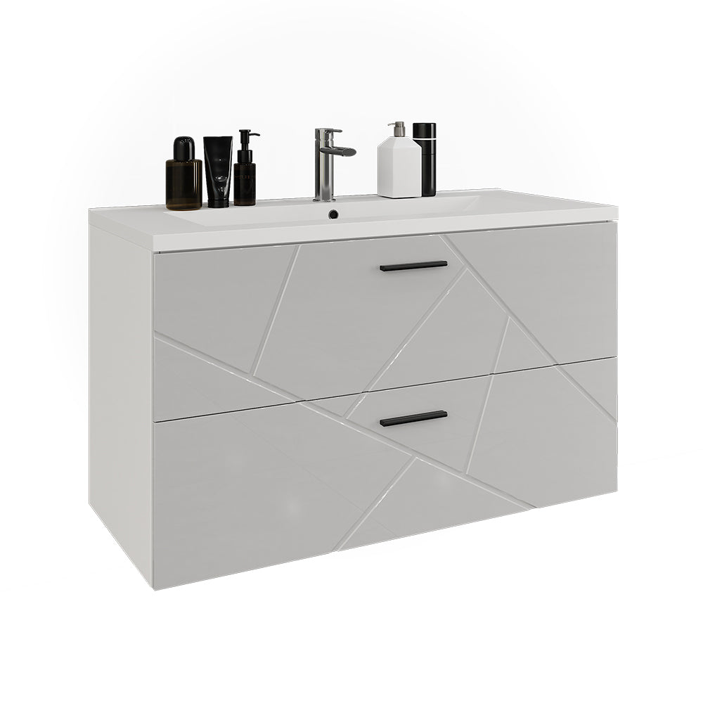 Vicco Mobiletto per lavabo Bianco/bianco lucido 100 x 57 cm con 2 cassetti