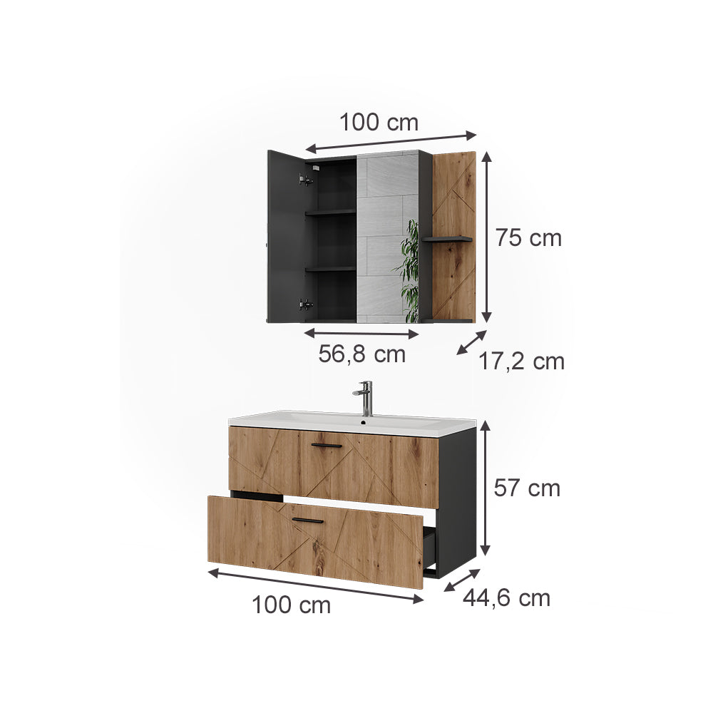 Vicco Set di mobili da bagno Antracite/Artisan 3 parti