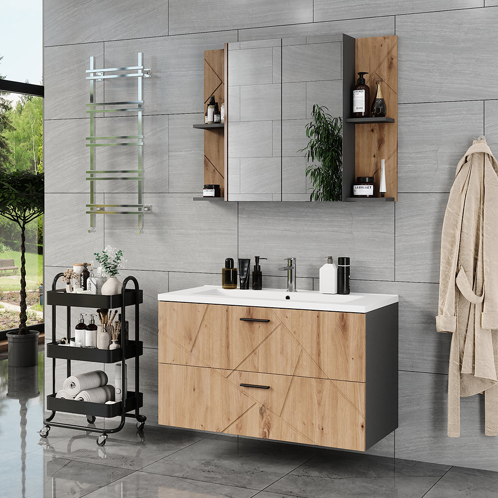 Vicco Set di mobili da bagno Antracite/Artisan 3 parti