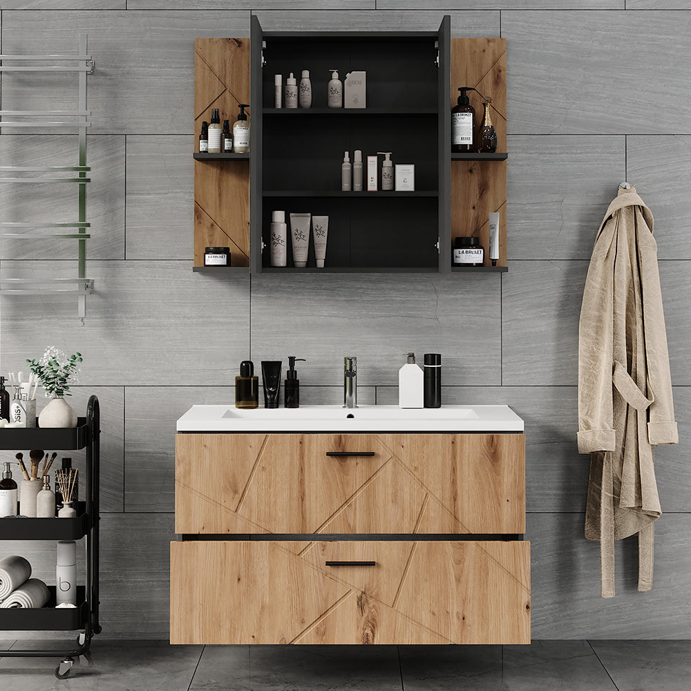 Vicco Set di mobili da bagno Antracite/Artisan 3 parti