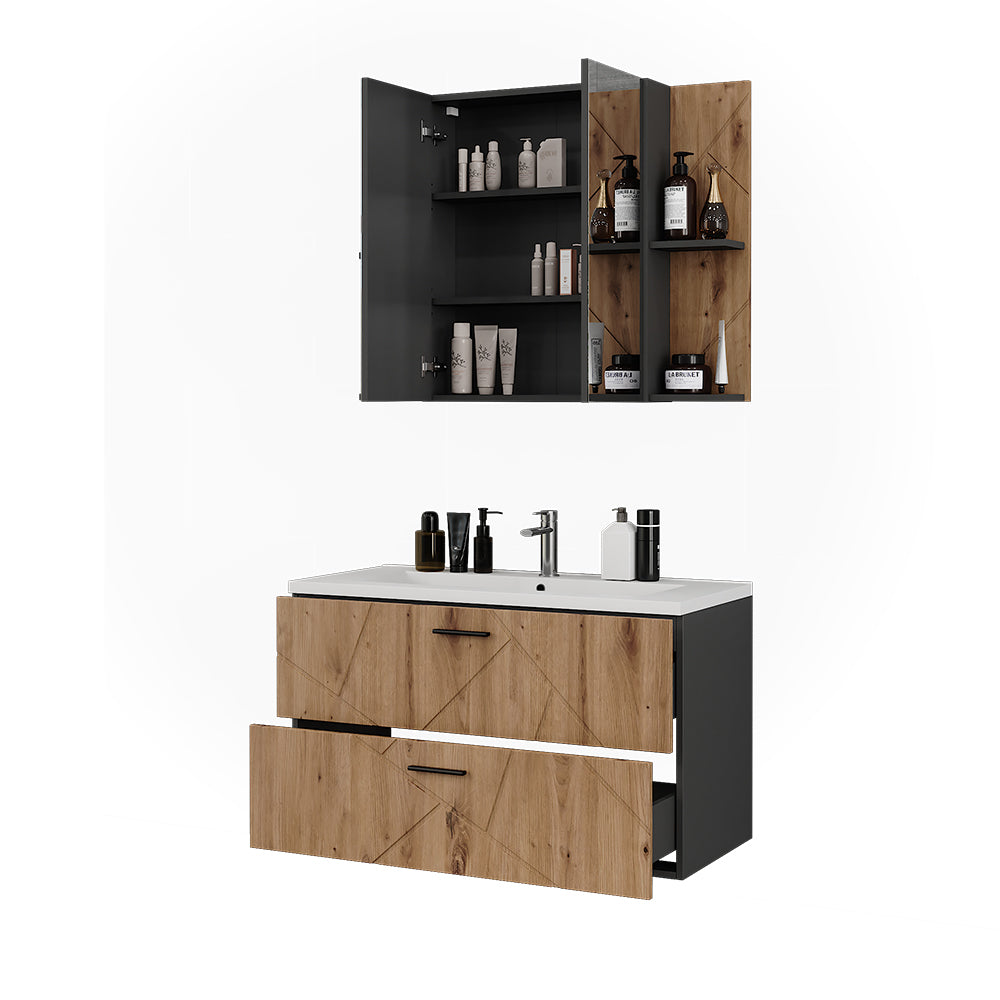 Vicco Set di mobili da bagno Antracite/Artisan 3 parti