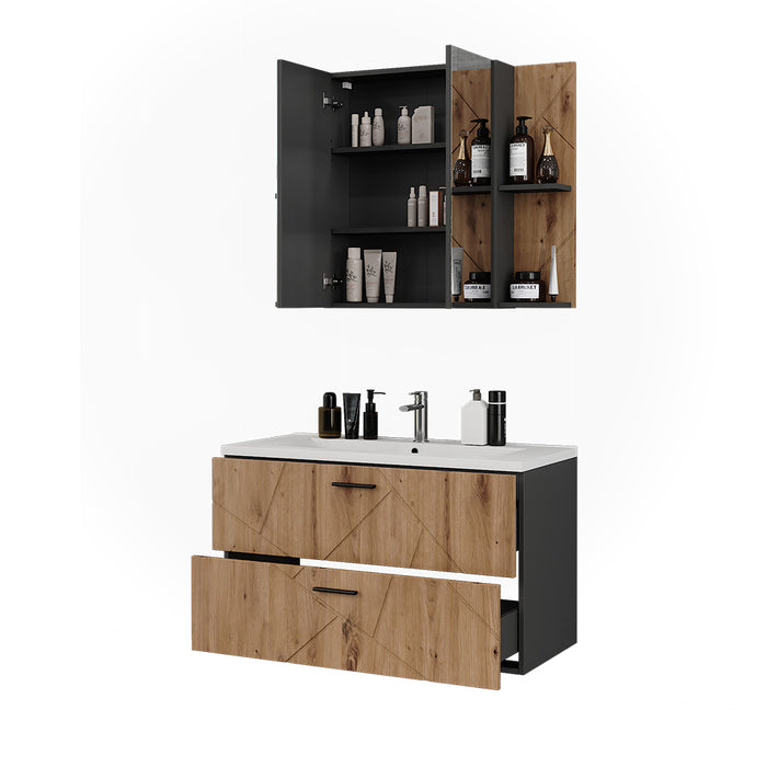 Vicco Set di mobili da bagno Antracite/Artisan 3 parti
