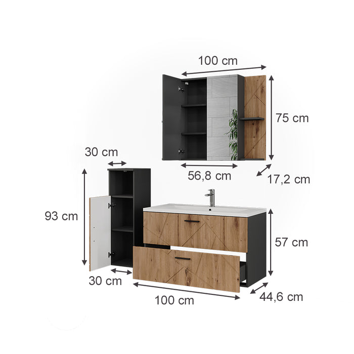 Vicco Set di mobili da bagno Antracite/Artisan 4 parti