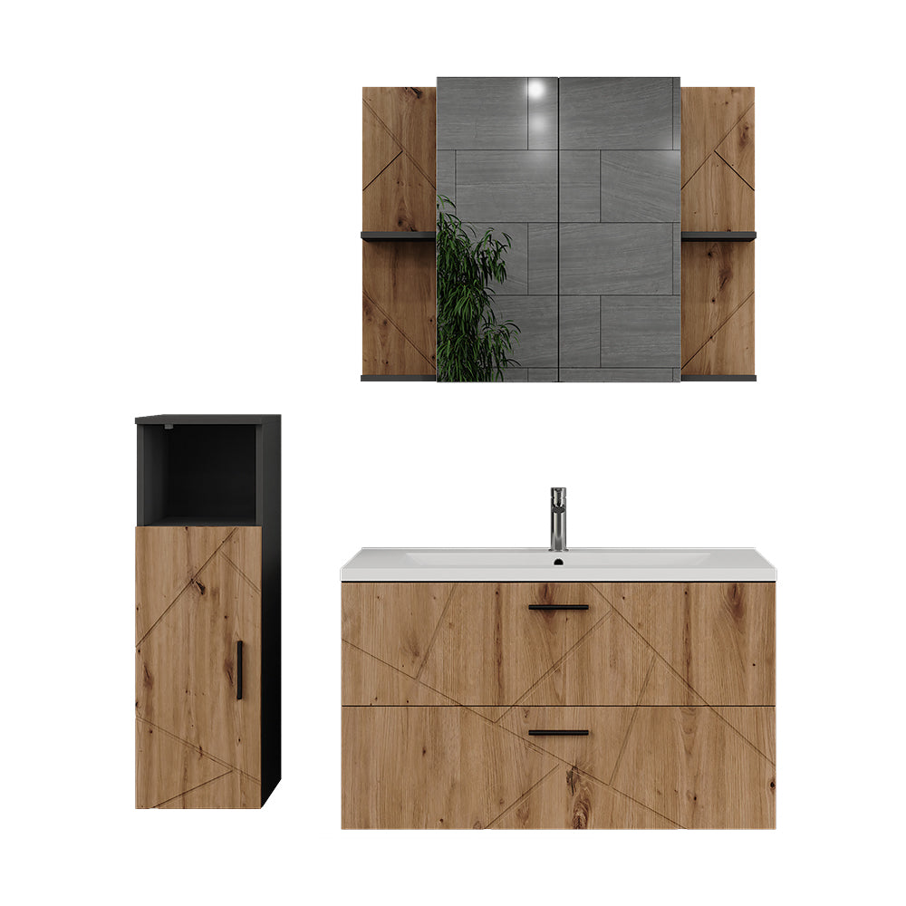 Vicco Set di mobili da bagno Antracite/Artisan 4 parti
