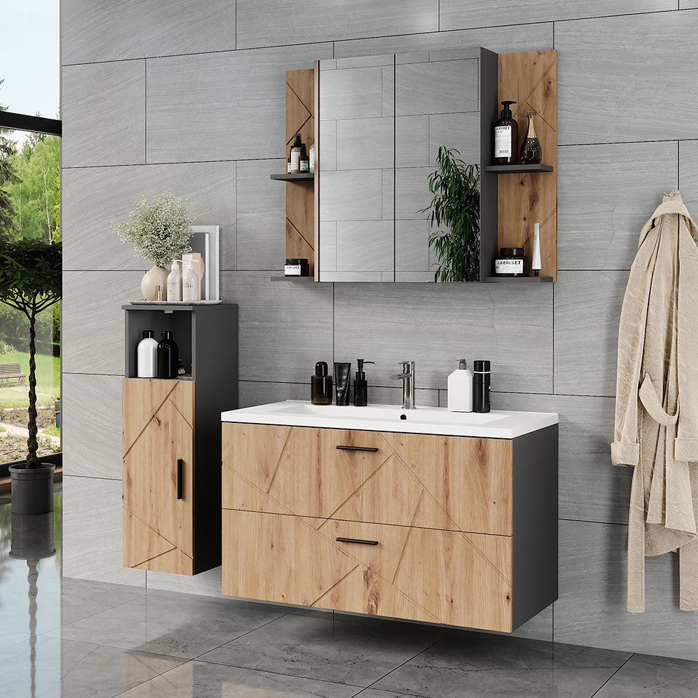 Vicco Set di mobili da bagno Antracite/Artisan 4 parti