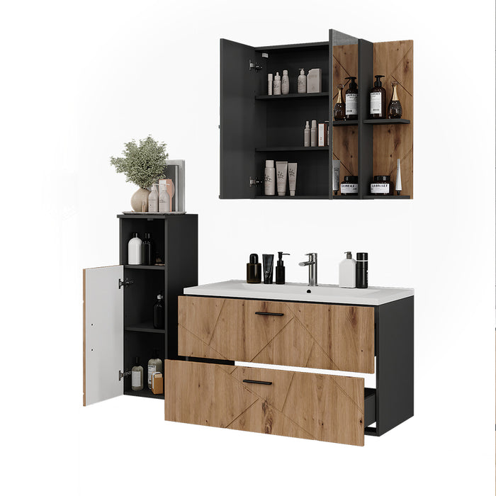 Vicco Set di mobili da bagno Antracite/Artisan 4 parti