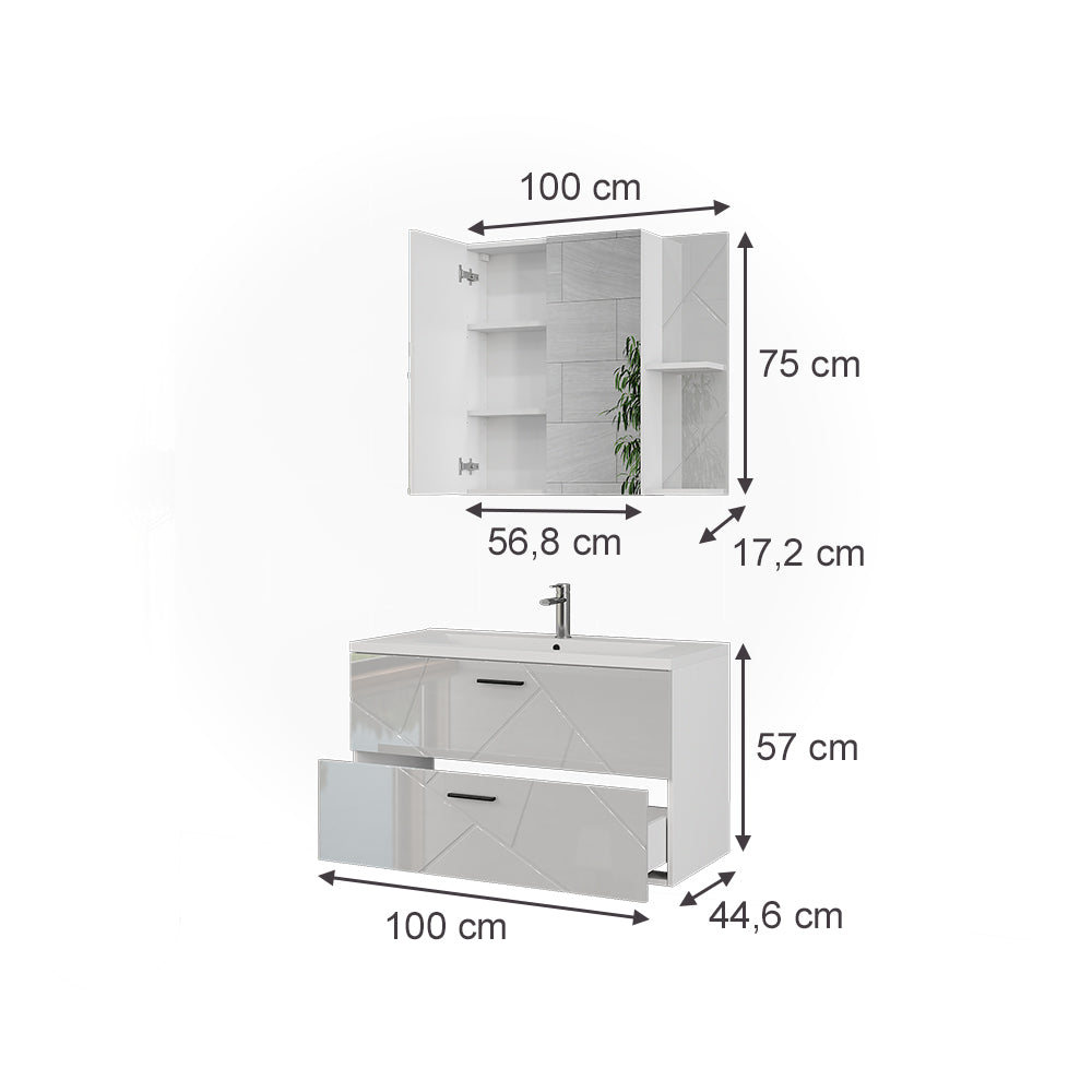 Vicco Set di mobili da bagno Bianco/bianco lucido 3 parti