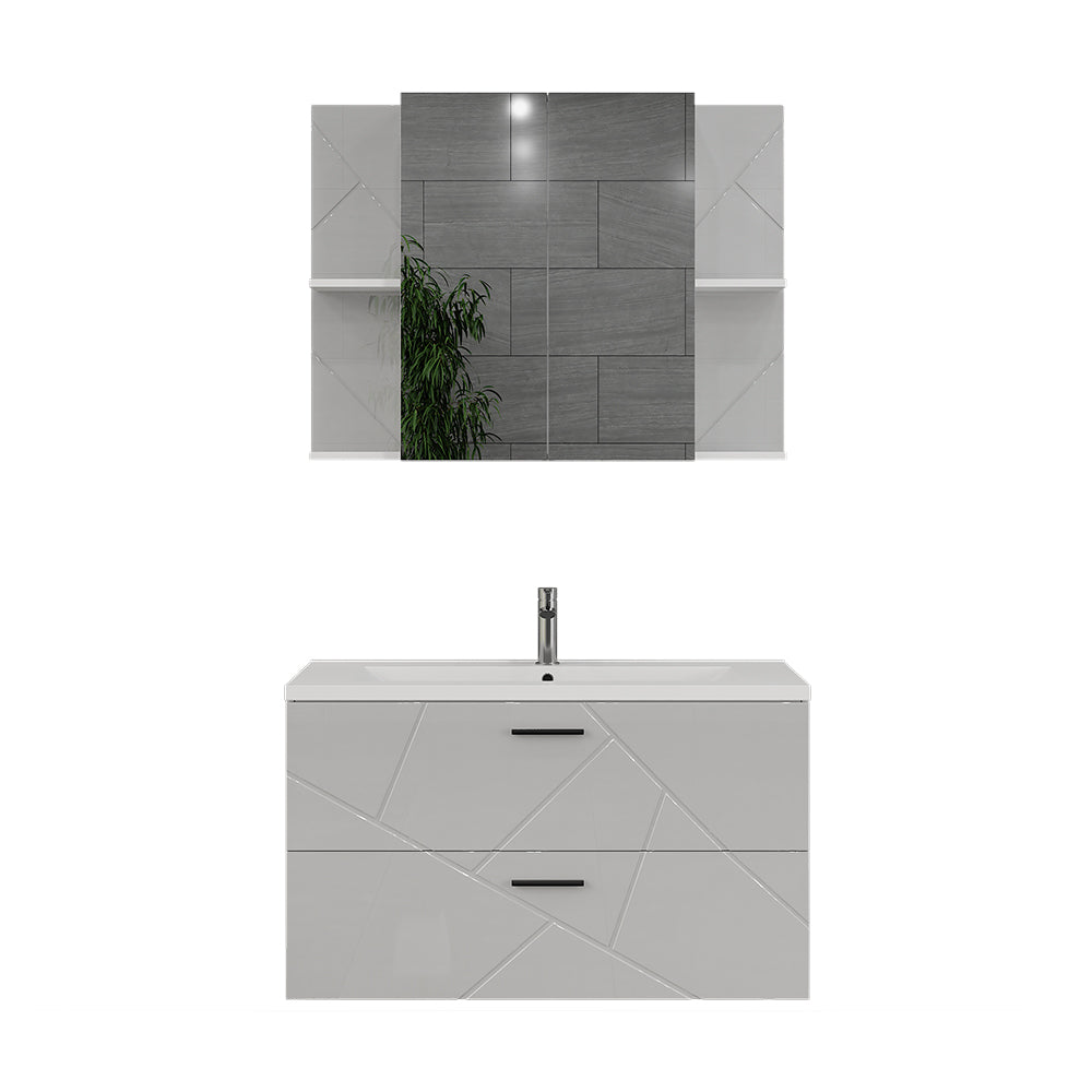 Vicco Set di mobili da bagno Bianco/bianco lucido 3 parti