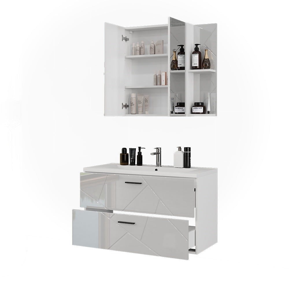 Vicco Set di mobili da bagno Bianco/bianco lucido 3 parti
