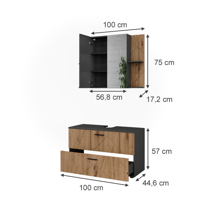 Vicco Set di mobili da bagno Antracite/Artisan 2 parti