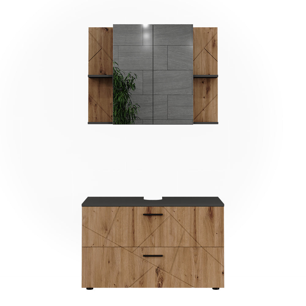 Vicco Set di mobili da bagno Antracite/Artisan 2 parti