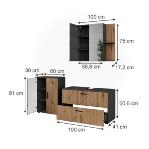 Vicco Set di mobili da bagno Antracite/Artisan 3 parti