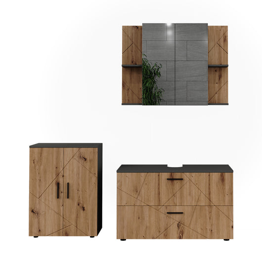 Vicco Set di mobili da bagno Antracite/Artisan 3 parti