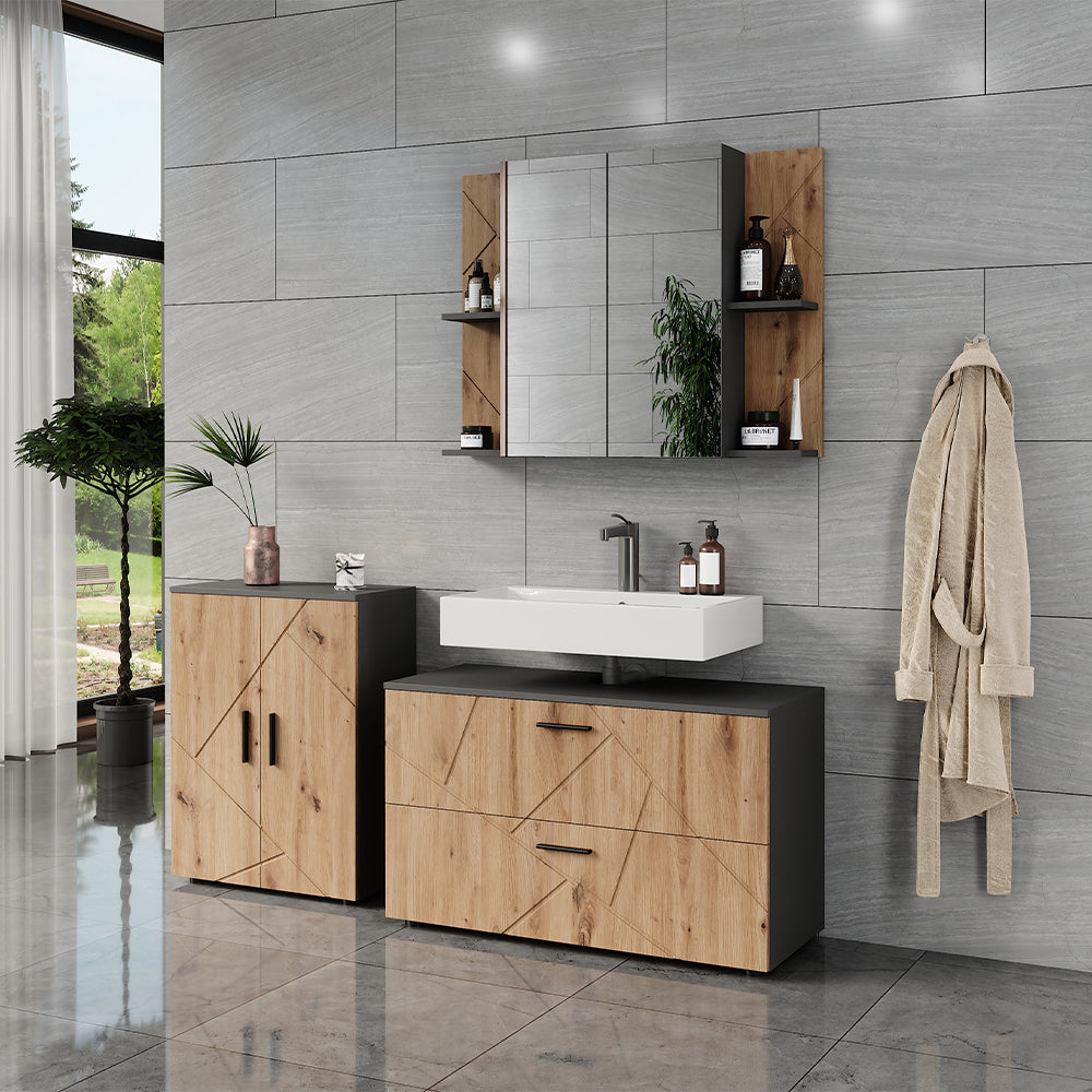 Vicco Set di mobili da bagno Antracite/Artisan 3 parti