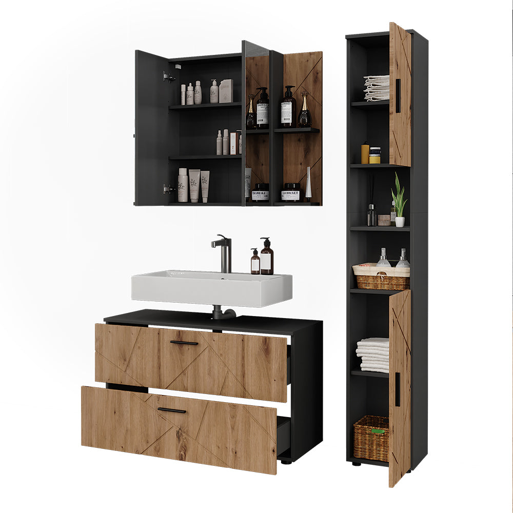 Vicco Set di mobili da bagno Antracite/Artisan 3 parti