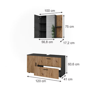 Vicco Set di mobili da bagno Antracite/Artisan 2 parti