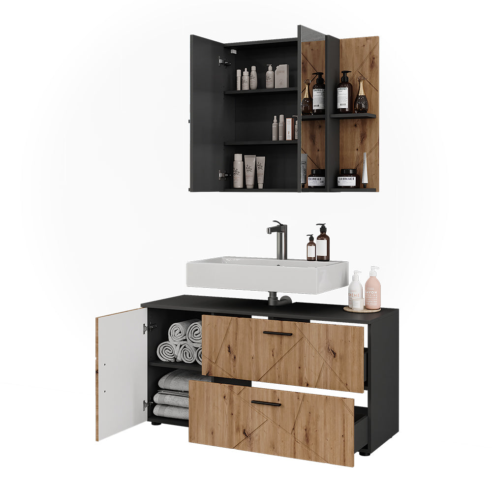Vicco Set di mobili da bagno Antracite/Artisan 2 parti