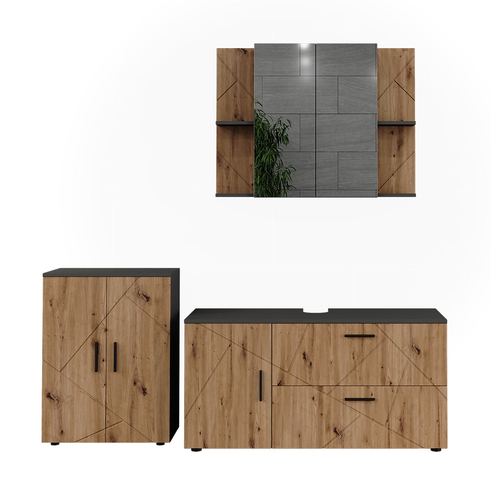 Vicco Set di mobili da bagno Antracite/Artisan 3 parti