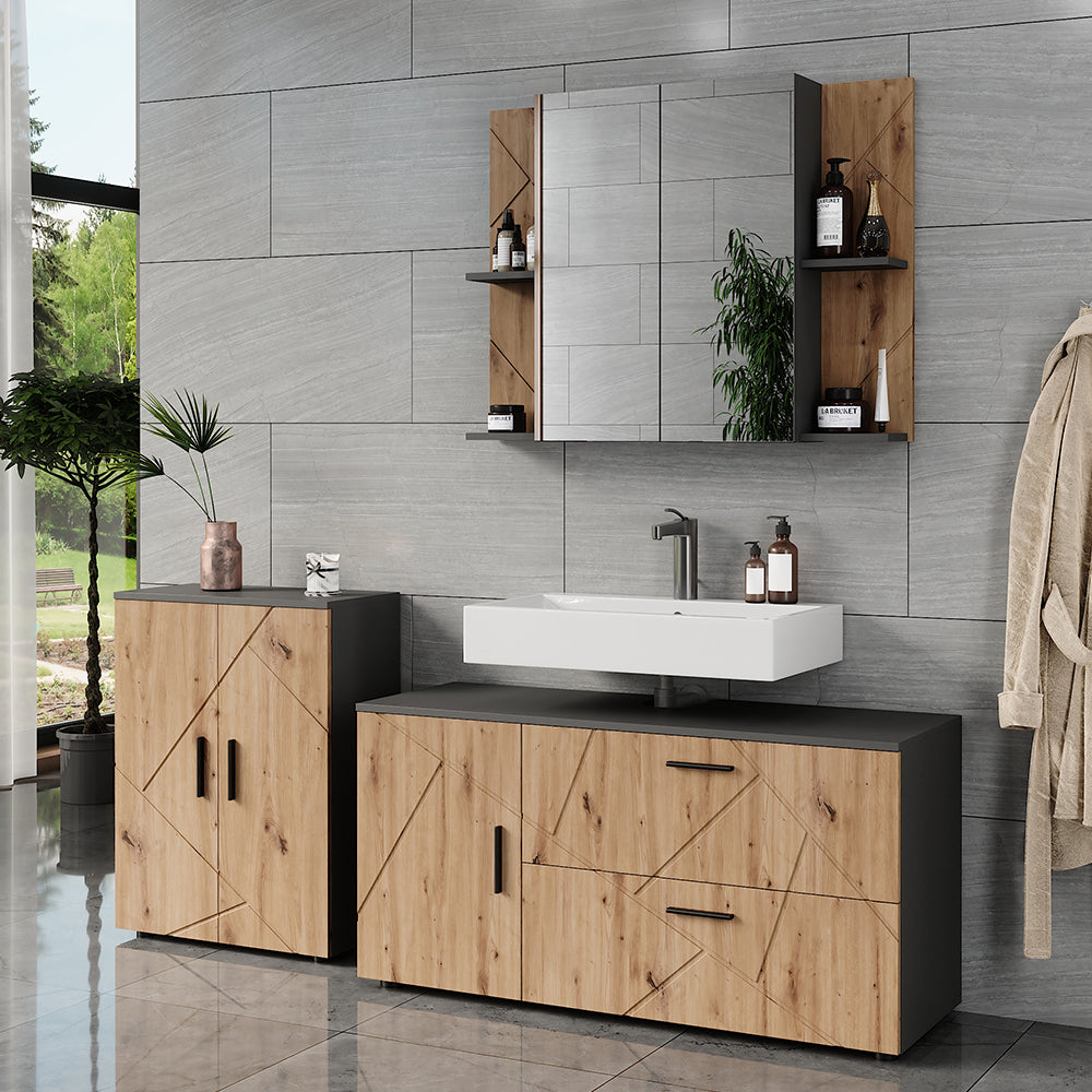 Vicco Set di mobili da bagno Antracite/Artisan 3 parti