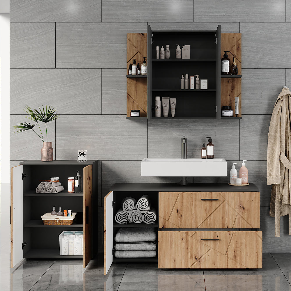 Vicco Set di mobili da bagno Antracite/Artisan 3 parti