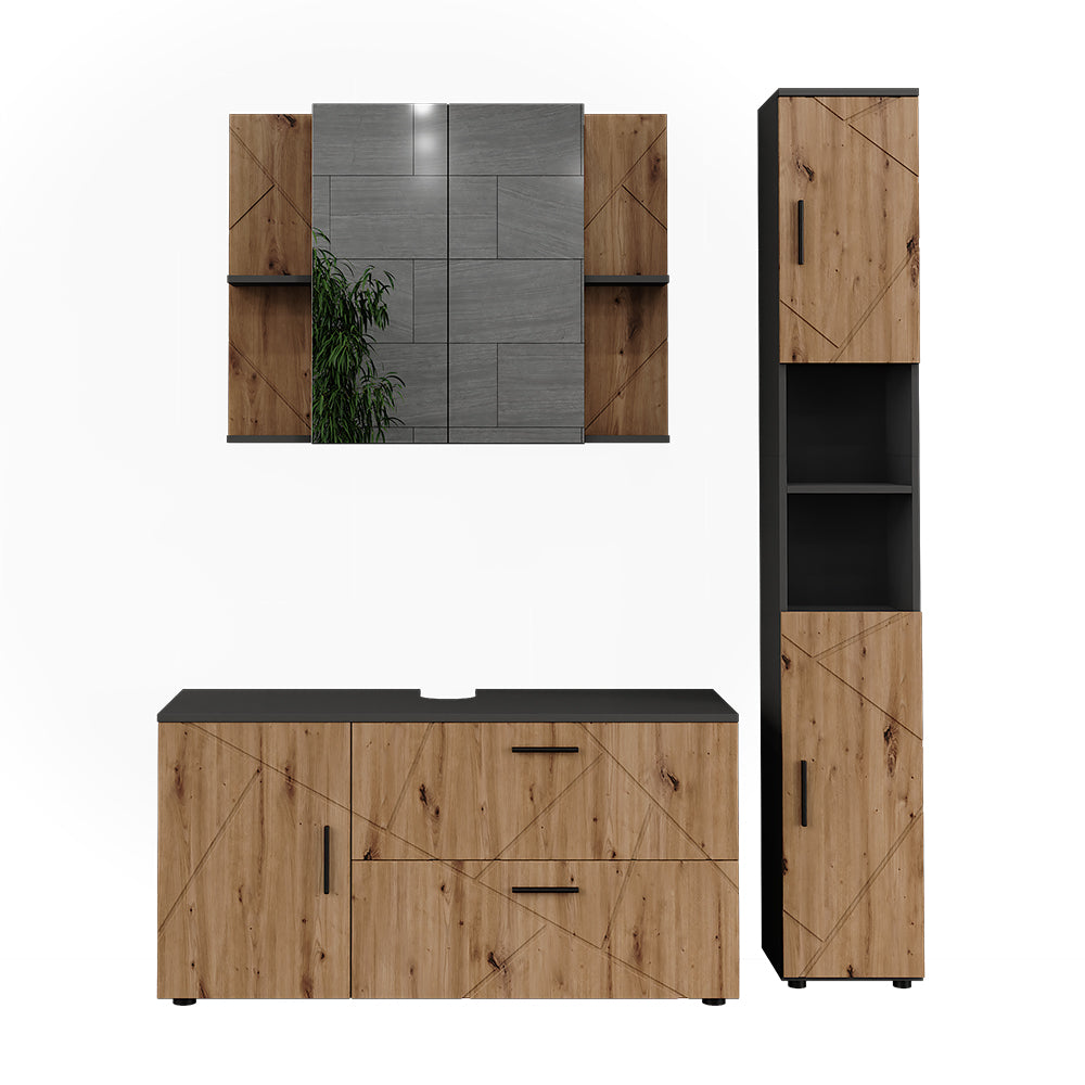 Vicco Set di mobili da bagno Antracite/Artisan 3 parti