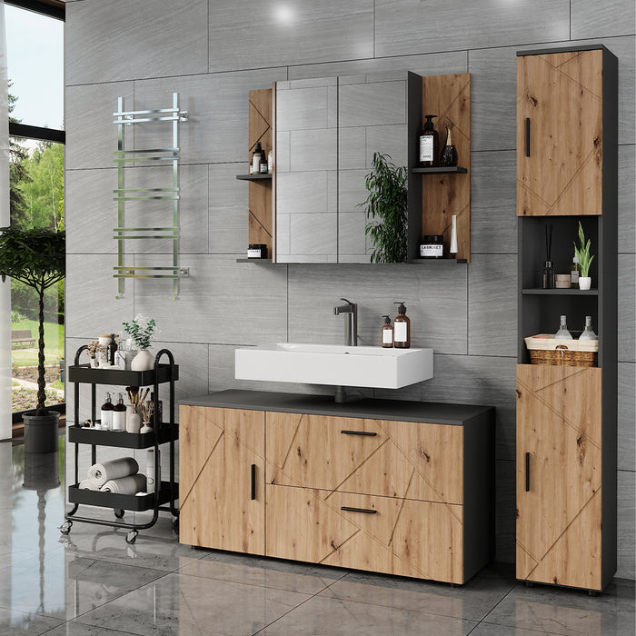 Vicco Set di mobili da bagno Antracite/Artisan 3 parti