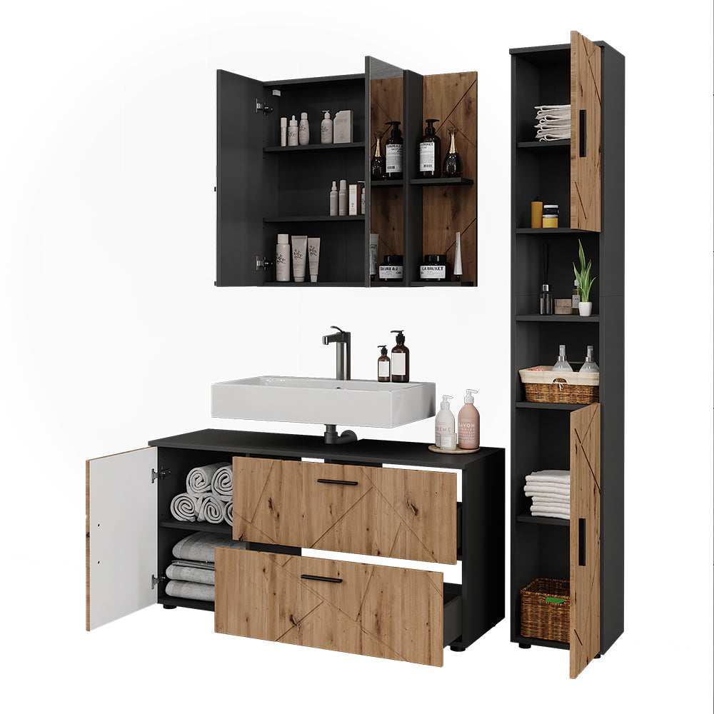 Vicco Set di mobili da bagno Antracite/Artisan 3 parti
