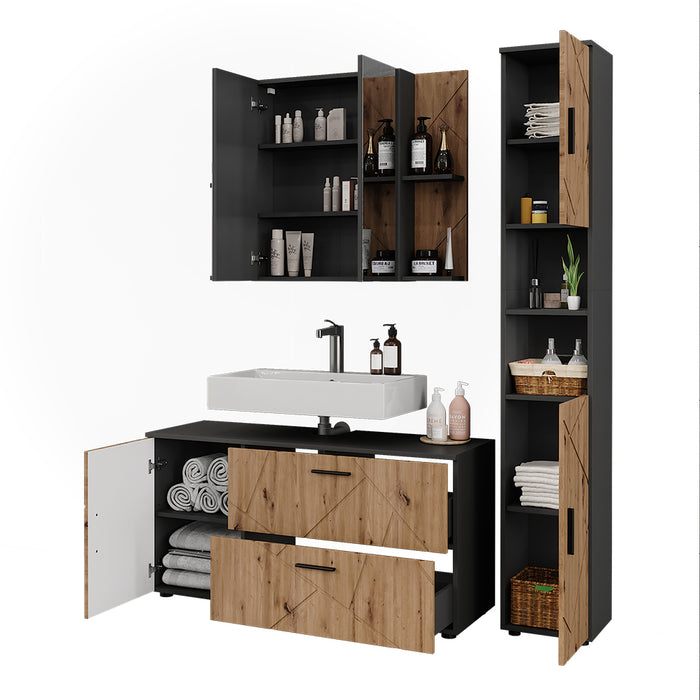 Vicco Set di mobili da bagno Antracite/Artisan 3 parti
