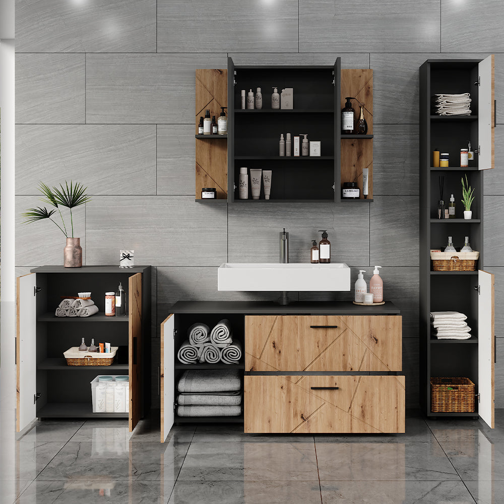 Vicco Set di mobili da bagno Antracite/Artisan 4 parti