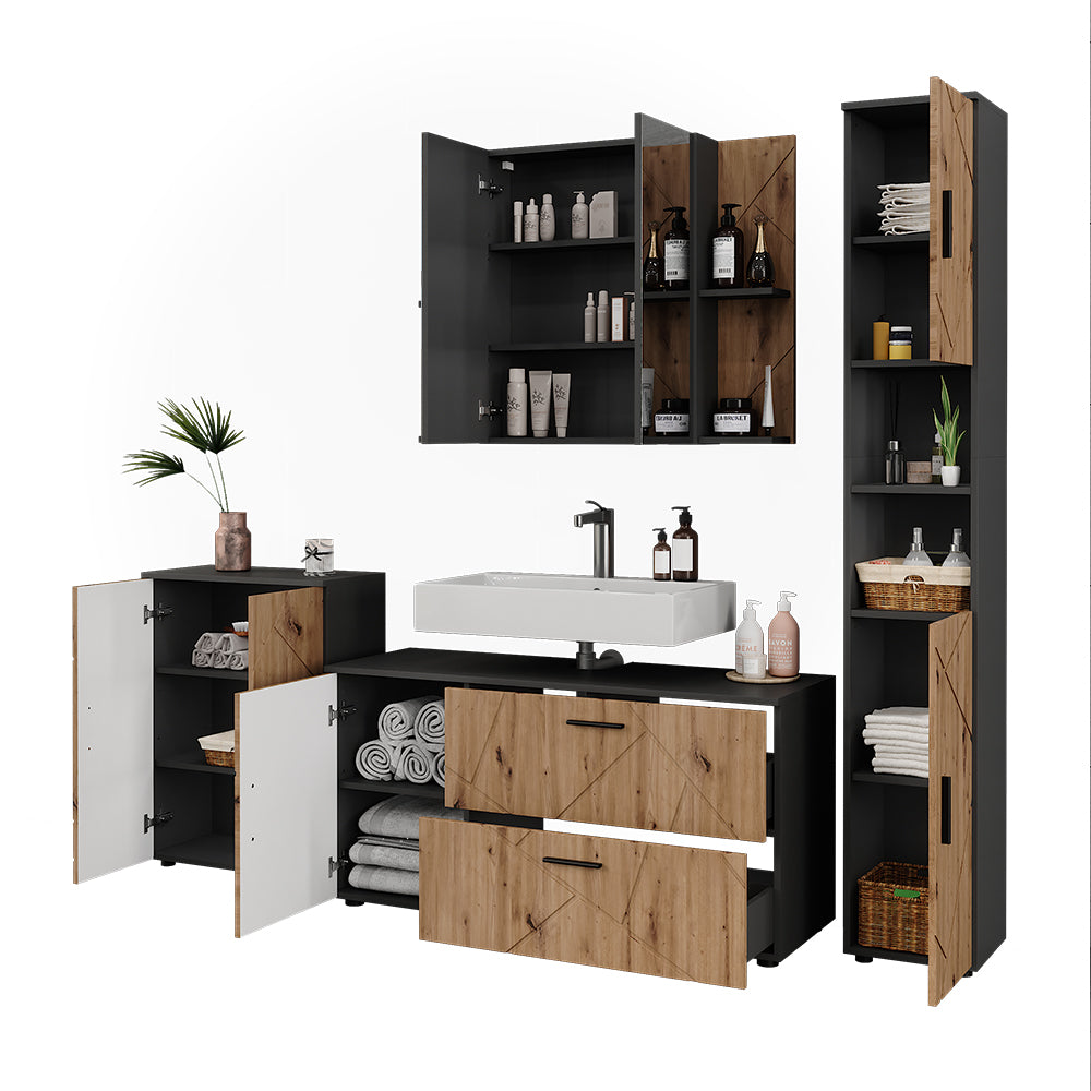 Vicco Set di mobili da bagno Antracite/Artisan 4 parti