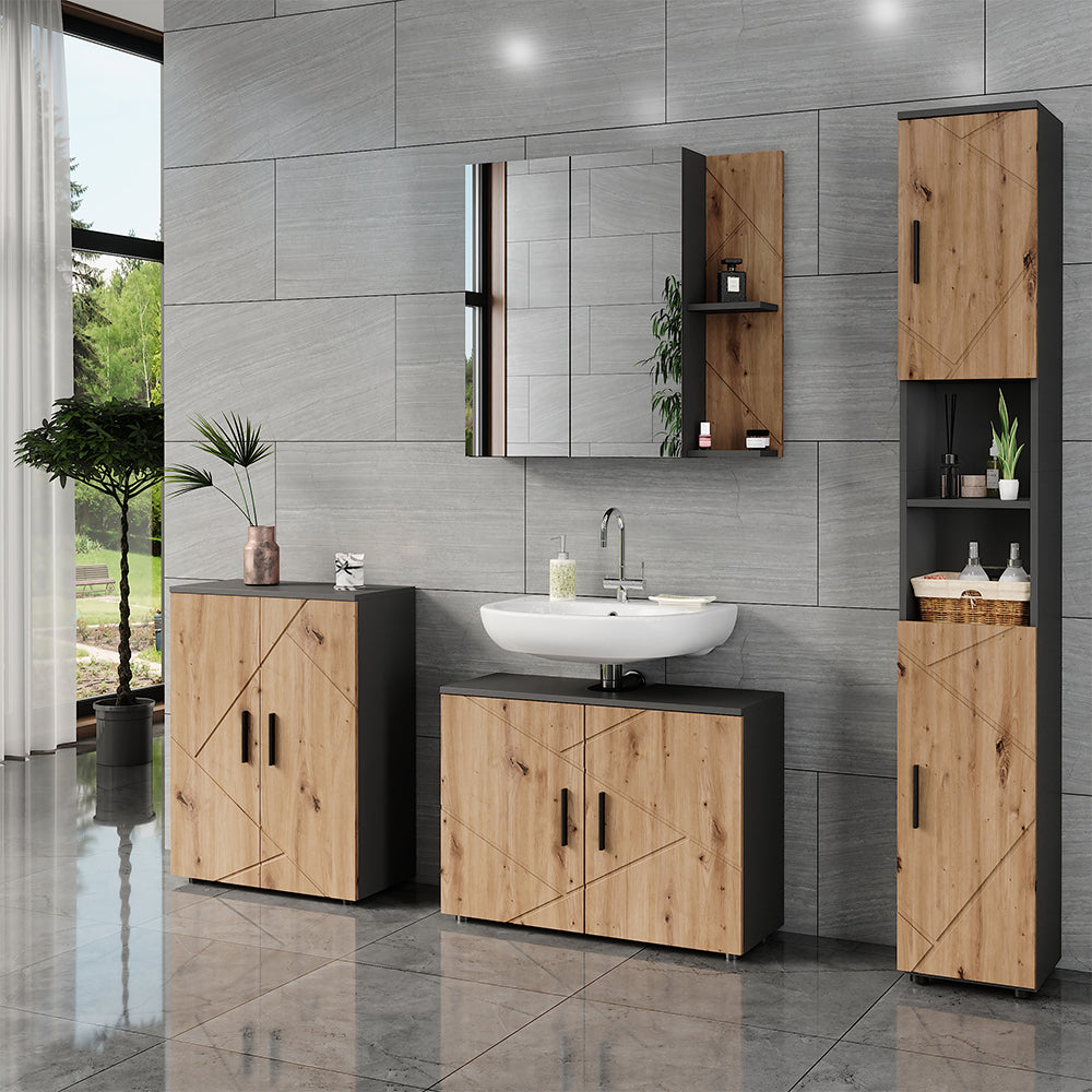 Vicco Set di mobili da bagno Antracite/Artisan 4 parti