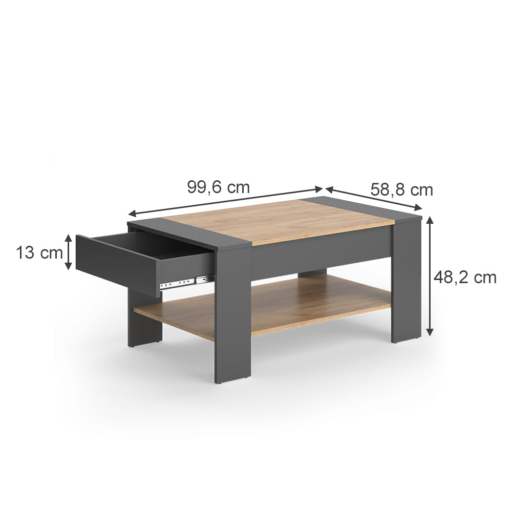 Vicco Tavolino Quercia dorata/antracite 99.6 x 58.8 cm con cassetto