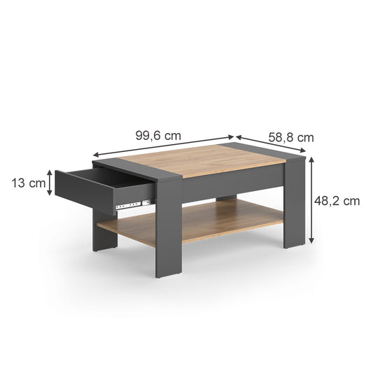 Vicco Tavolino Quercia dorata/antracite 99.6 x 58.8 cm con cassetto