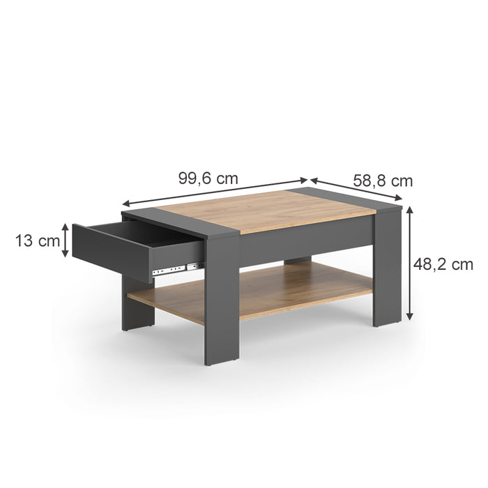 Vicco Tavolino Quercia dorata/antracite 99.6 x 58.8 cm con cassetto