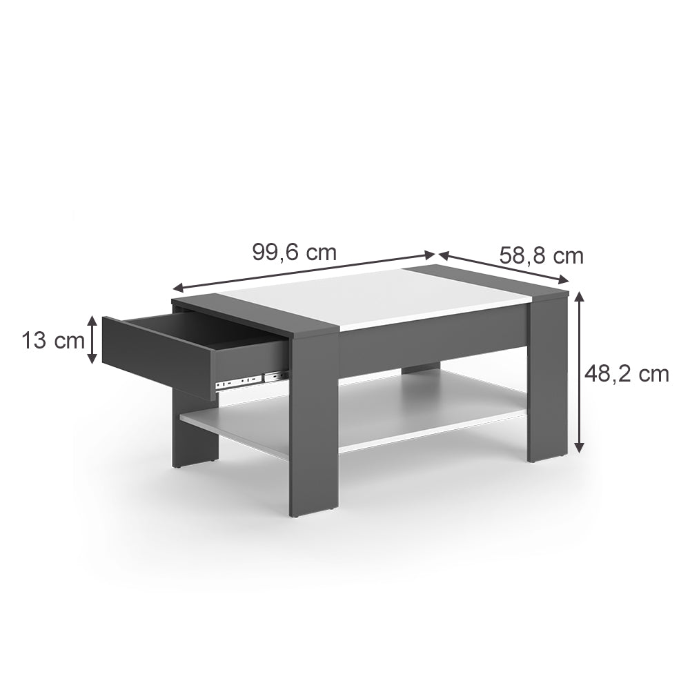 Vicco Tavolino Antracite/bianco 99.6 x 58.8 cm con cassetto