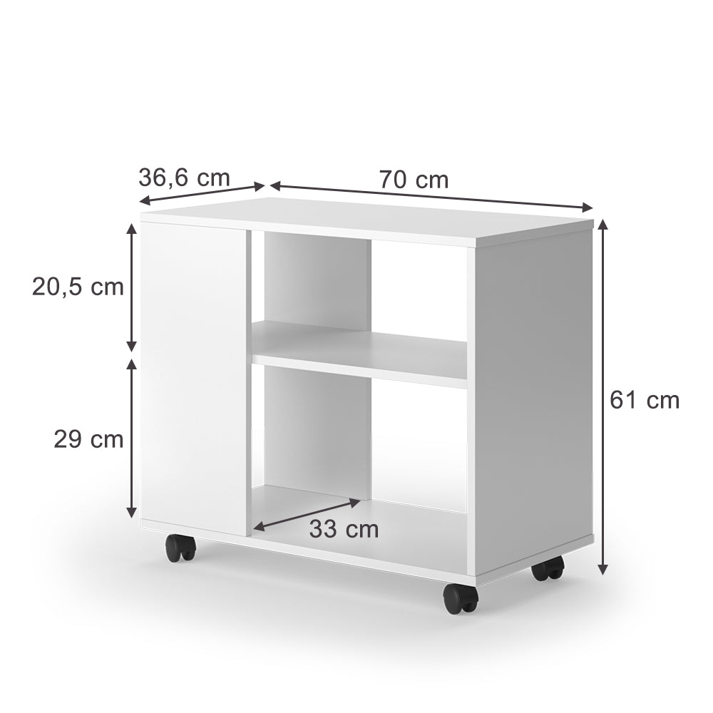 Vicco Tavolino Bianco 70 x 36.6 cm con rotelle