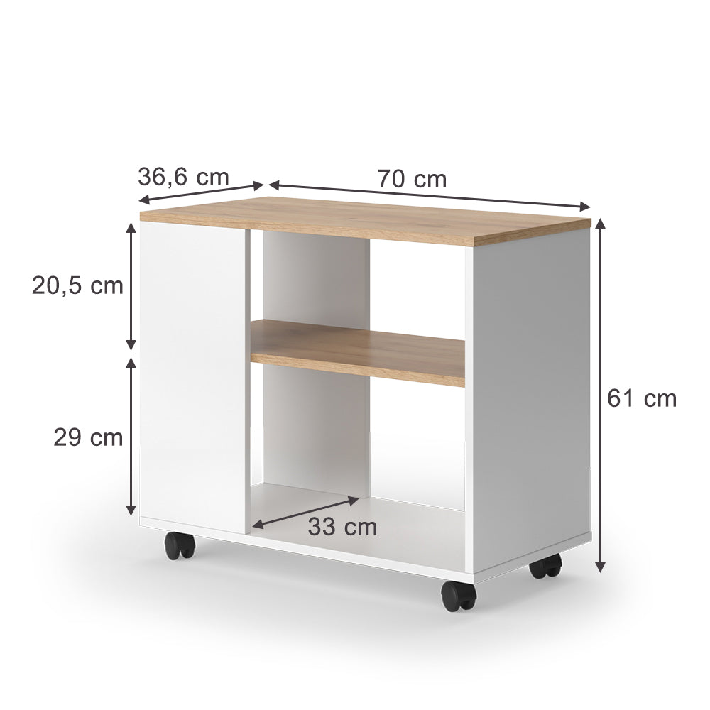 Vicco Tavolino Quercia dorata/bianco 70 x 36.6 cm con rotelle