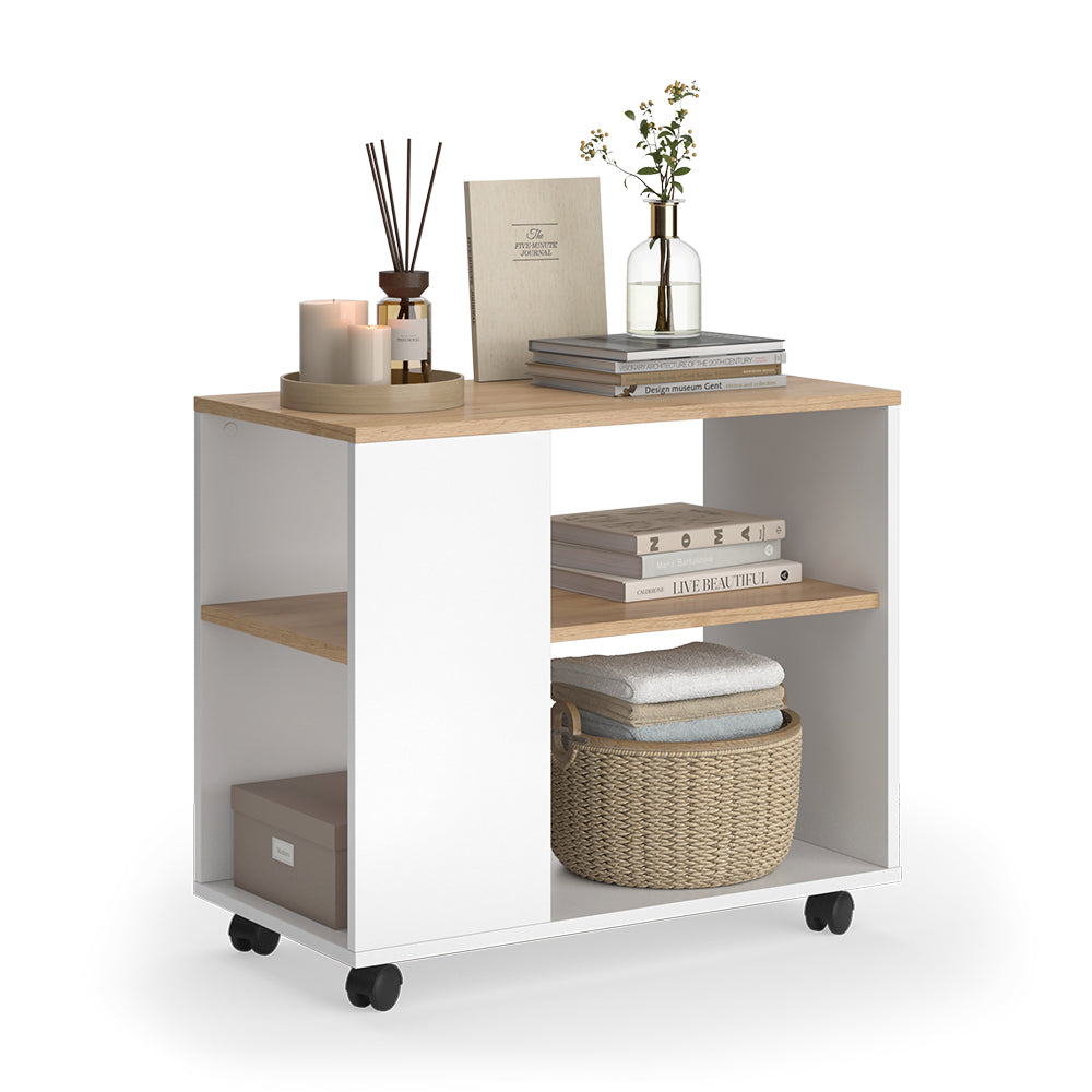 Vicco Tavolino Quercia dorata/bianco 70 x 36.6 cm con rotelle