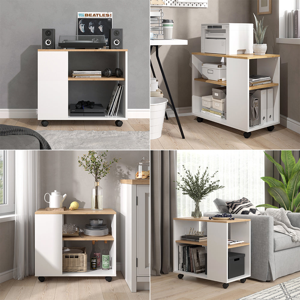 Vicco Tavolino Quercia dorata/bianco 70 x 36.6 cm con rotelle