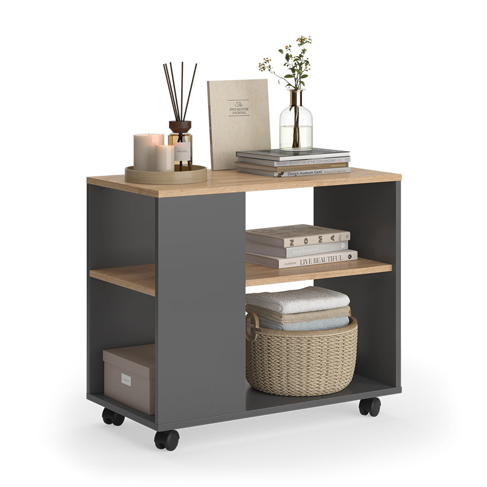 Vicco Tavolino Quercia dorata/antracite 70 x 36.6 cm con rotelle