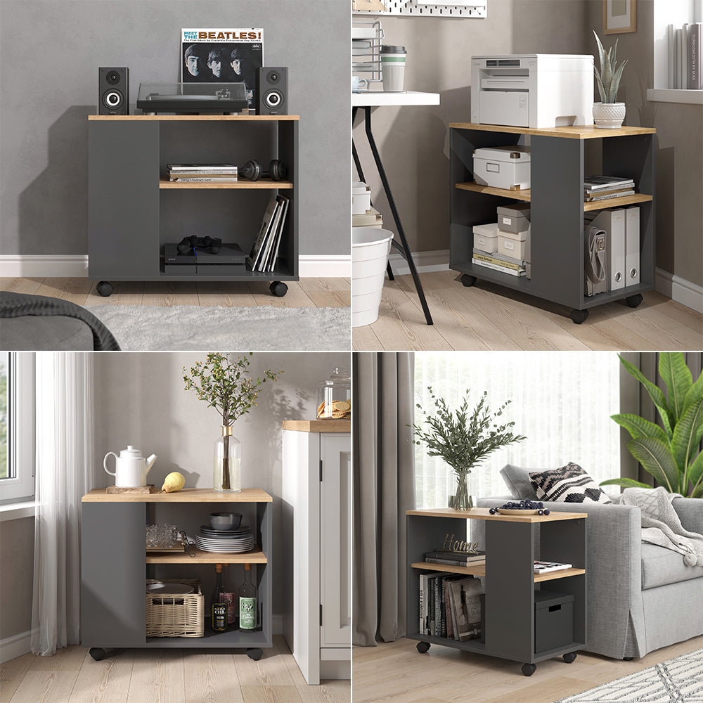 Vicco Tavolino Quercia dorata/antracite 70 x 36.6 cm con rotelle