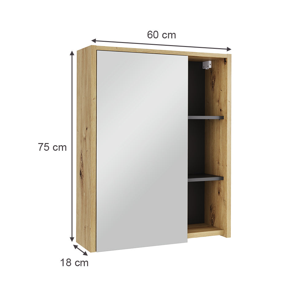 Vicco Mobile a specchio per il bagno Artigiano/grigio 60 x 75 cm con ripiani aperti