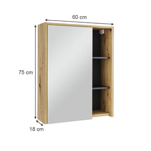 Vicco Mobile a specchio per il bagno Artigiano/grigio 60 x 75 cm con ripiani aperti