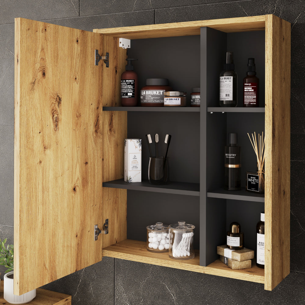 Vicco Mobile a specchio per il bagno Artigiano/grigio 60 x 75 cm con ripiani aperti