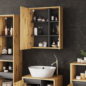 Vicco Mobile a specchio per il bagno Artigiano/grigio 60 x 75 cm con ripiani aperti