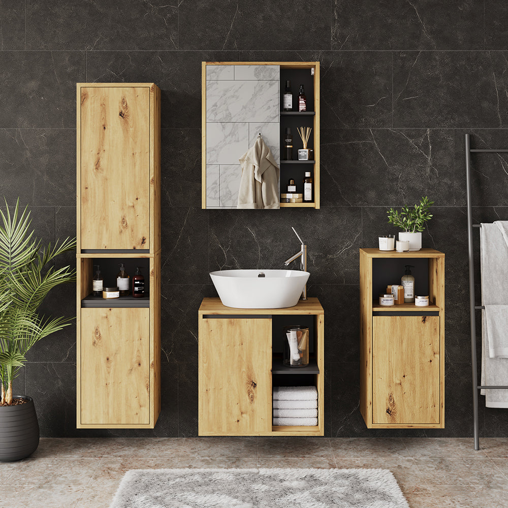 Vicco Mobile a specchio per il bagno Artigiano/grigio 60 x 75 cm con ripiani aperti
