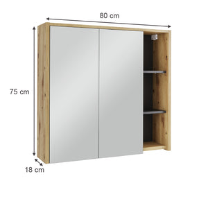 Vicco Specchio contenitore bagno Artigiano/grigio 80 x 75 cm con ripiani aperti