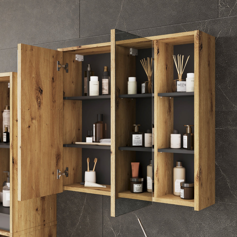 Vicco Specchio contenitore bagno Artigiano/grigio 80 x 75 cm con ripiani aperti