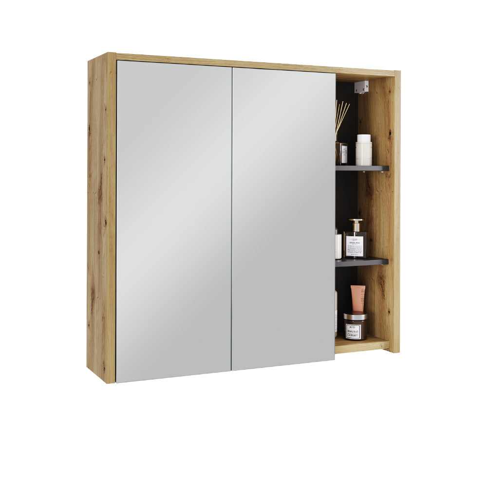 Vicco Specchio contenitore bagno Artigiano/grigio 80 x 75 cm con ripiani aperti